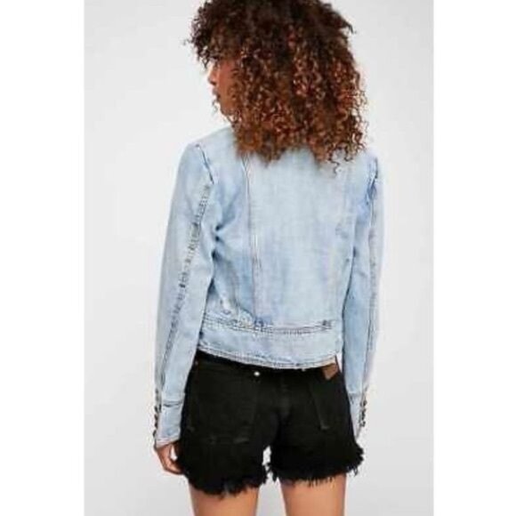 Free People Military Motto Double Breasted Denim Jacket - Picture 3 of 11